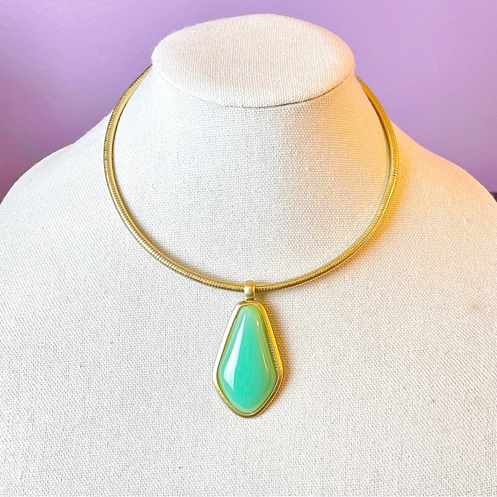 The Sak - Gold Tone Coil Necklace with Resin Mint Cab Pendant